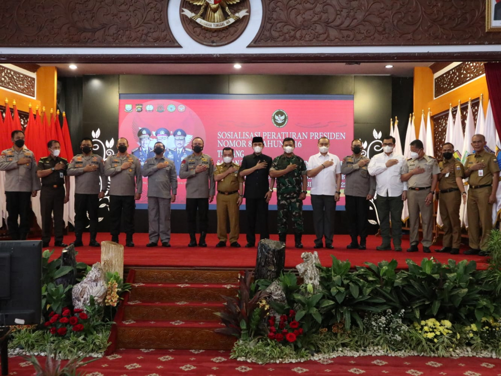 Sosialisasi Peraturan Presiden (Perpres) Nomor 87 tahun 2016 tentang Satgas Saber Pungli, bertempat di auditorium rumah dinas Gubernur Jambi, Selasa (24/5).
