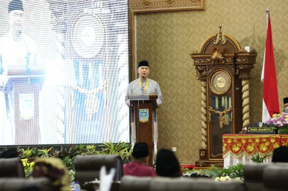 Sambutan Wali Kota Jambi Syarif Fasha, saat rapat paripurna hari jadi Tanah Pilih Pusako Batuah Kota Jambi ke 621 dan Pemerintah Kota Jambi ke 76 tahun, Sabtu (28/5).